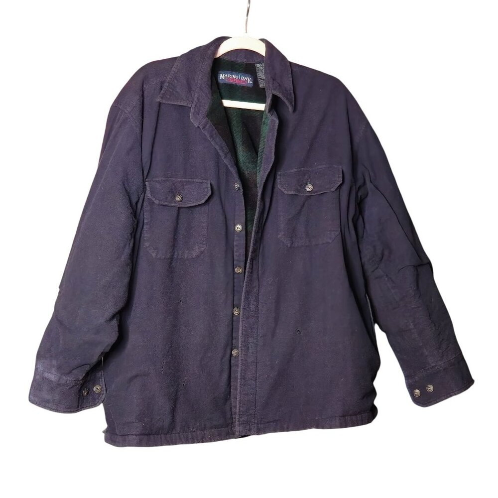 VTG Marino Bay Mens Heavyweight Flannel Shirt Jacket XL Blue Lined Double Layer